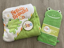 NWT Circo Splish Splash Green Frog Baby Infant Hooded Towel Bath Mitt Froggy