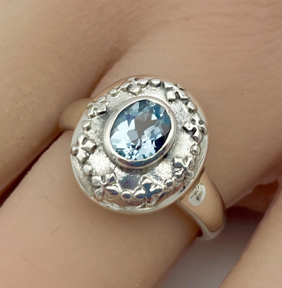 ブルートパーズ GENUINE BLUE TOPAZ 925 STERLING SILVER ANTIQUE STYLE VINTAGE