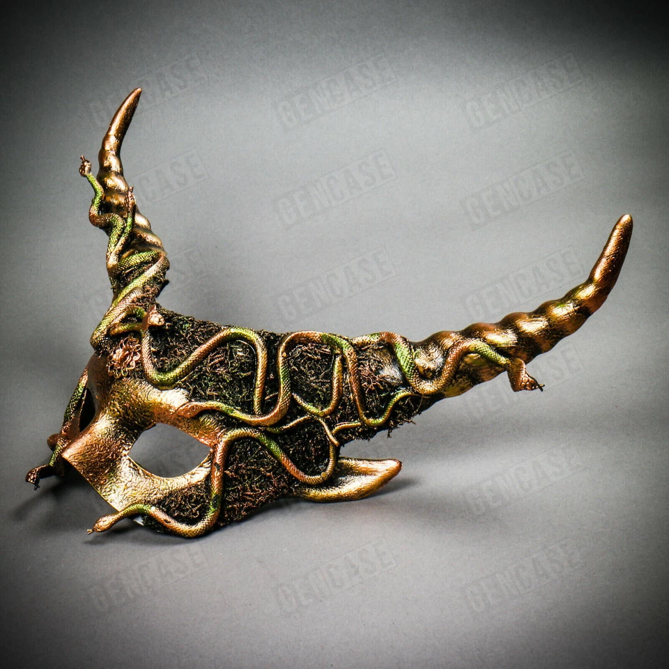 Medusa Serpiente Diablo Cuerno Largo Mítico Máscara de Ojos Halloween Mascarada Máscara Dorada Foto 2 de 4