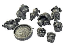 Rawcliffe Pewter Miniature Farm Barnyard figures Pigs Baskets Lot of 9
