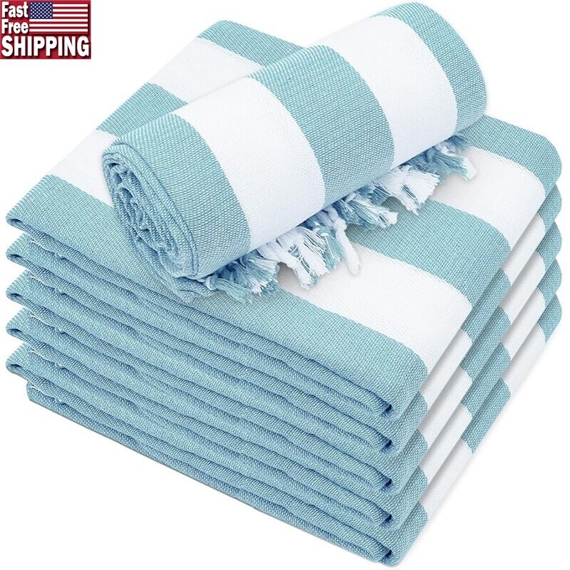 Set of 6 Quick Dry Lightweight Turkish Cotton Beach Towels Sand Free