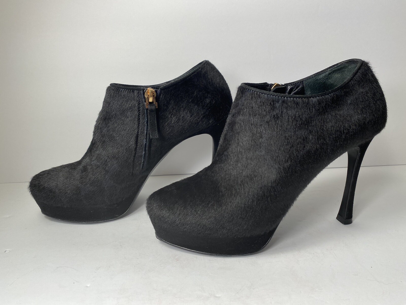 Stivaletti YSL Yves Saint Laurent Tribtoo Ponyhair tacco nero 37 6 5 $995