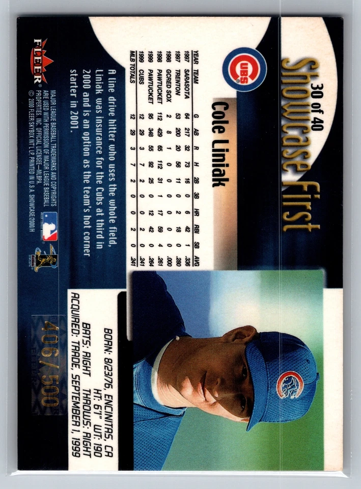 2000 Fleer Showcase #30 Cole Liniak Prospect Showcase First #/500 - Image 2 of 2