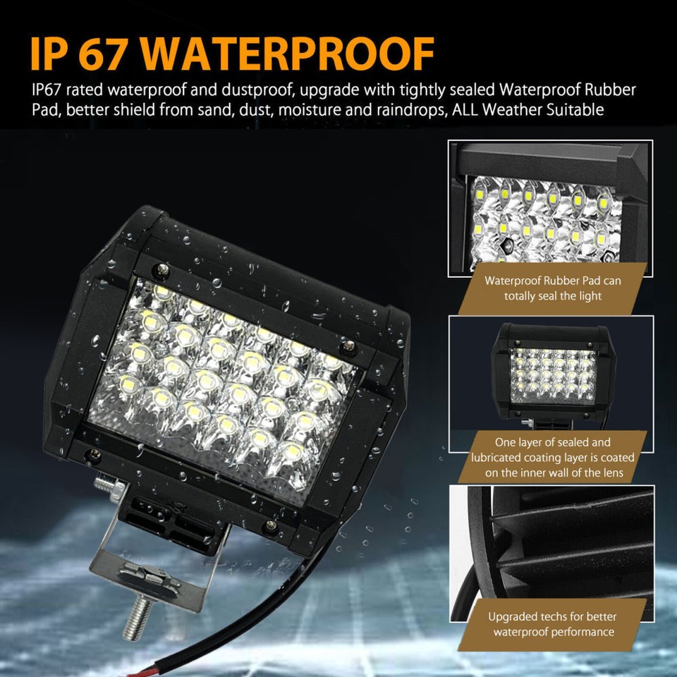 4-Inch Amber LED Light Bar – Work Spot Flood Combo Offroad Fog Lamp For SUV, UTV, Truck, ATV (3500K, Waterproof)