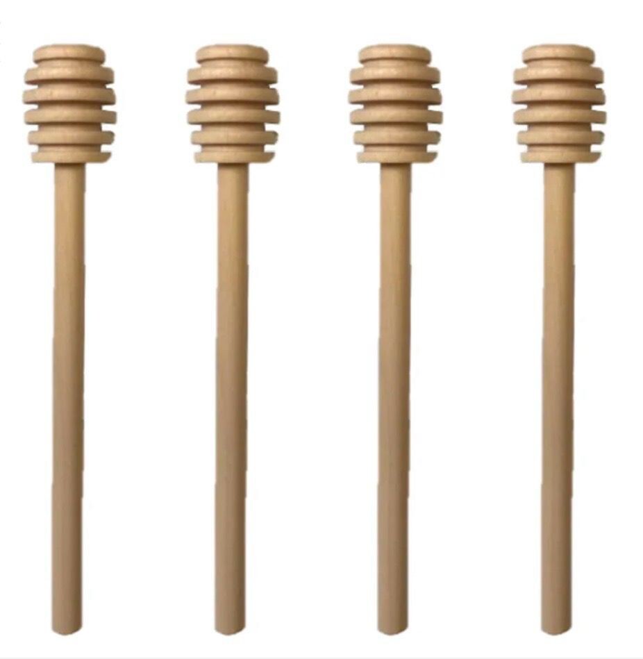 4Pc Wooden Honey Spoon 15cm Syrup Pot Wood Dipper Drizzler Stick Server Kitchen