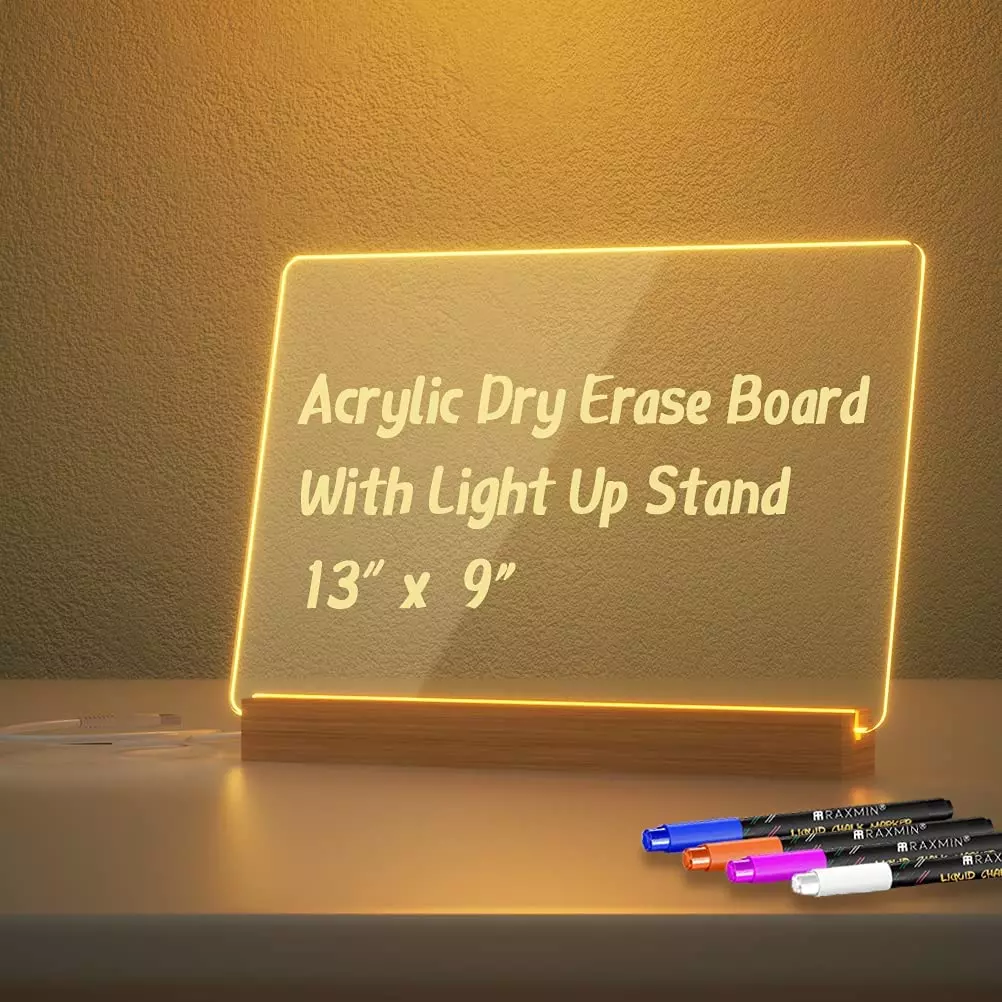 Acrylic Dry Erase Board with Light up Stand for Desk 13 X 9 Inch