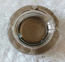 VINTAGE ASHTRAY 4.75” ROUND SMOKED GRAY GLASS  MAD MEN MANCAVE MCM