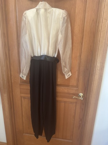 J.R. Nites by Caliendo black & sheer gold jumpsuit long sleeve rhinestone belt 8 - Picture 3 of 7