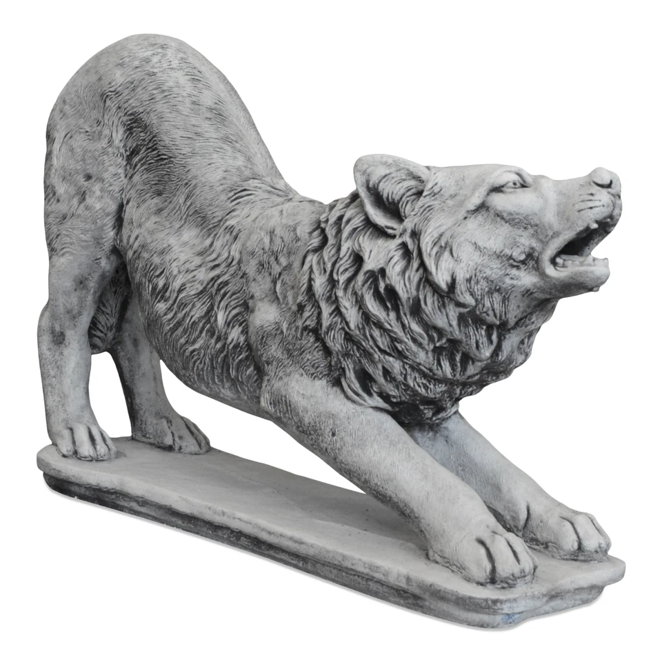 Wolf in Angriff-Stellung Steinfigur H.65 cm 98 x 27 cm 138 kg Beton frostsicher - Bild 2 von 4