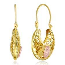 Wellingsale 14k Two Tone Gold Filigree Guadalupe Hoop Earrings (20 X 29mm )