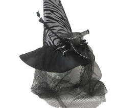Women's Witch Hat Fancy Costume Halloween Black Veil Netting Spider Flocked