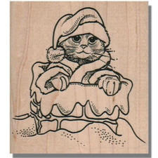 Santa Cat In Chimney, RUBBER STAMP, Christmas Cat, Holiday Cat, Santa,Kitty, Hat