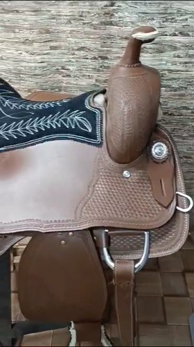 Premium Leather Western Trail Basket Tooled Horse Saddle Free Tack Set and Ship - Video 1 of 1