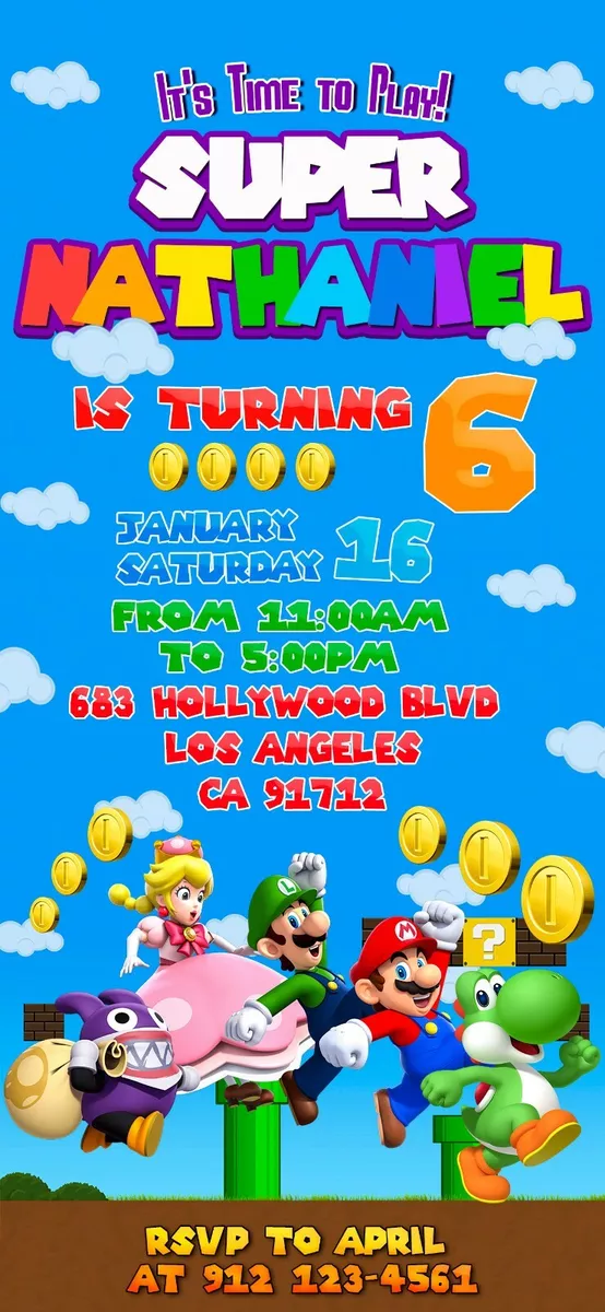 Super Mario invitation, Super Mario birthday invite, Digital invite, Mario  Bros