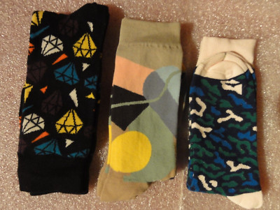 New 3 Makabo unisex crew socks Size 9-11, colorful snazzy designs + BONUS Gift!