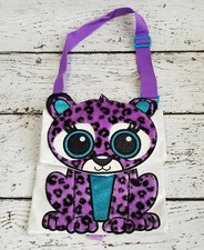 JUSTICE Girls Purple Cat Tiger Purse Bag, Messenger Style Long Shoulder Strap