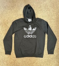 NEW Adidas Originals Trefoil Graphics Camo Infill LARGE Hoodie Fleece Men's Blk