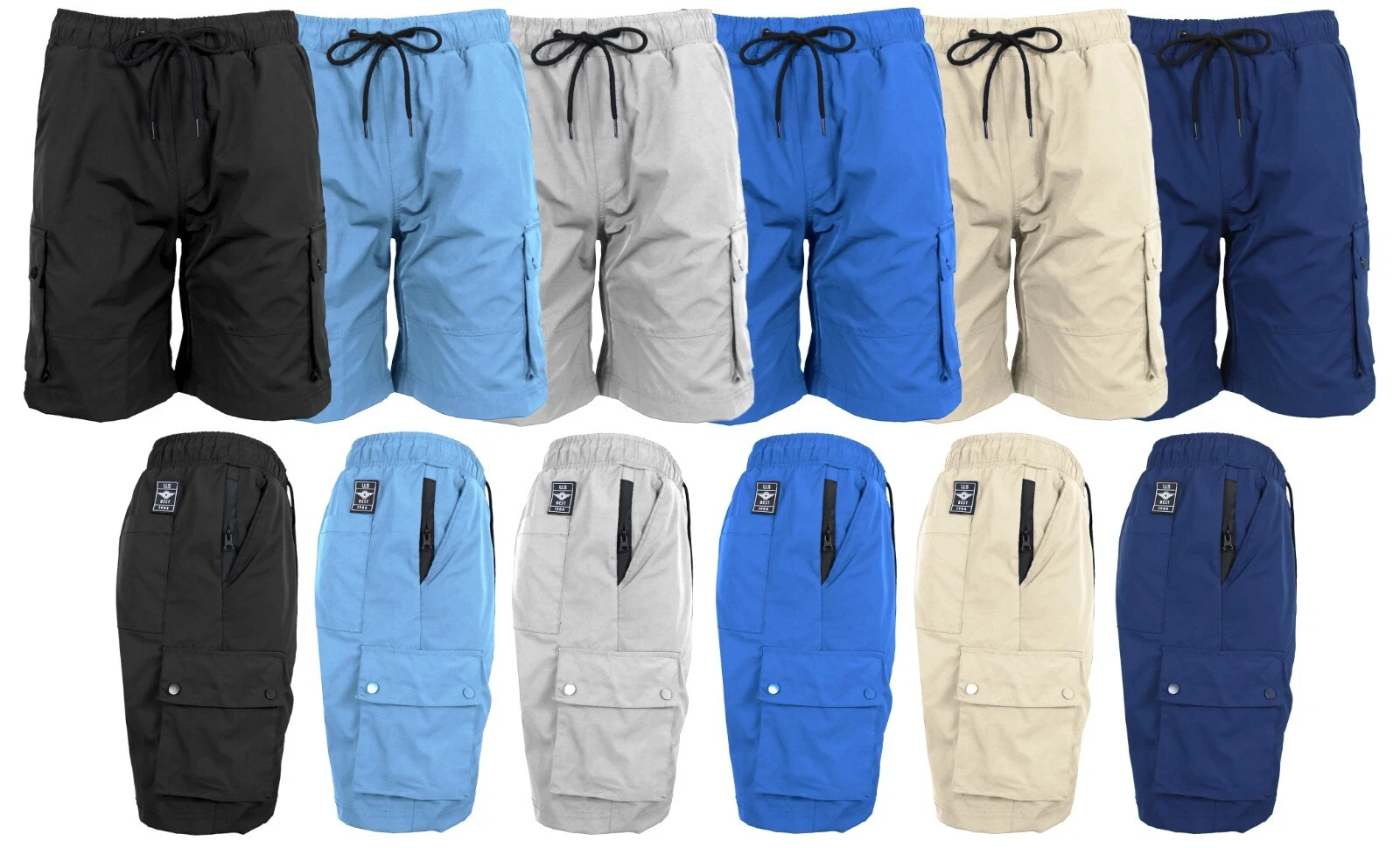 Mens Moisture Wicking Performance Cargo Shorts 3-PACK (Size:S-2XL) NEW FREE SHIP