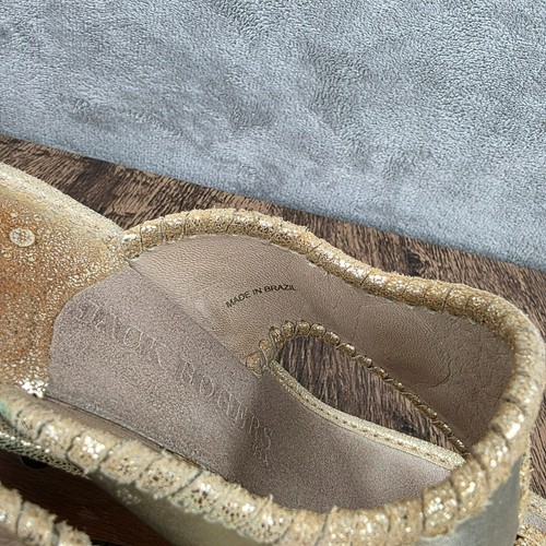Jack Rogers Marbella Cuñas de Madera 10 Tachuelas Metálicas de Cuero Dorado Punto de Látigo Playa - Imagen 13 de 15