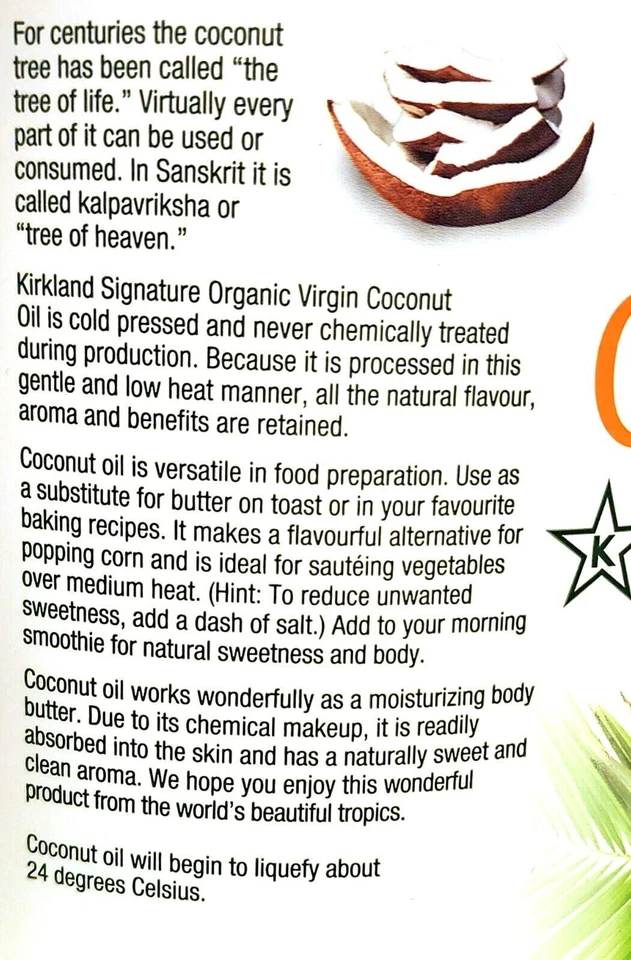 Organic Virgin Coconut Oil Cold Pressed Unrefined Kosher Butter Substitute 2.48L - Image 4 of 4