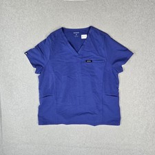 Jaanuu Women Scrub Top M Blue Medical Scrub Logo Short Sleeve Stretch