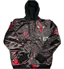 New UNK NBA Chicago Bulls Galaxy Jacket Men Medium Black Red Full-zip Satin Feel