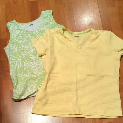 2 Tops Short Sleeve Tank Top Basic Editions XL XXL Yellow Palm Leaves