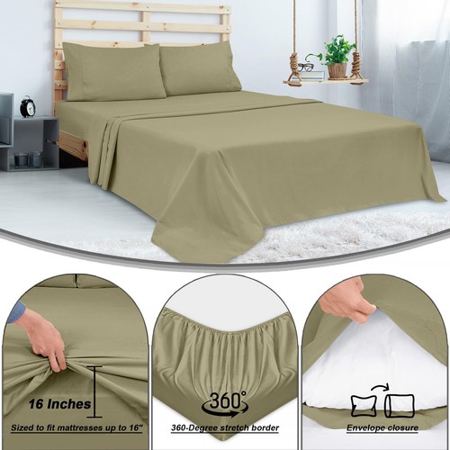 300 Fadenzahl 100 % Langstapelig Gekämmte Baumwolle Laken Set - 4 Stück Komplettes Bett... - Bild 5 von 9