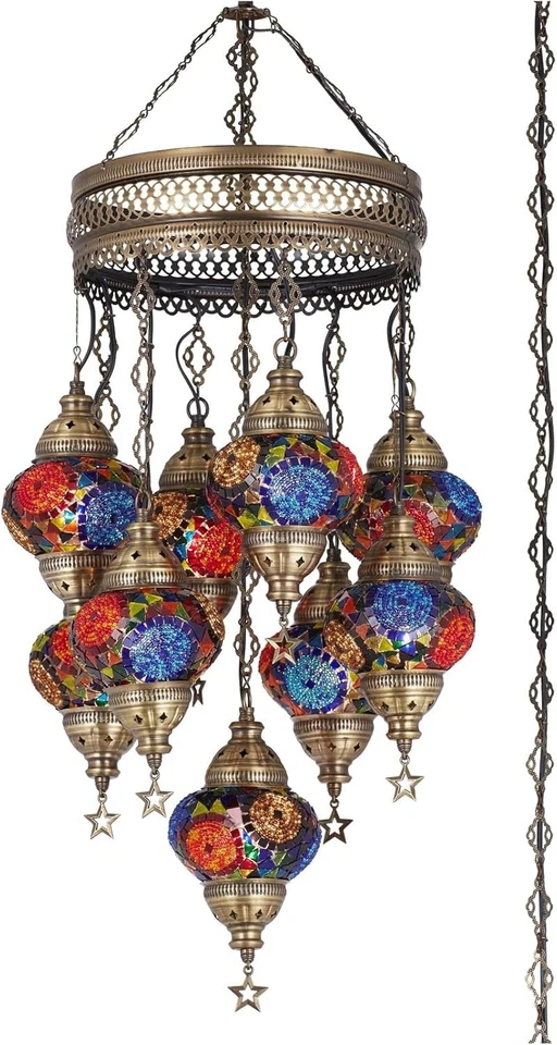 Impresionante araña de mosaico de 9 luces - Transforma tu hogar con arte turco Foto 3 de 3