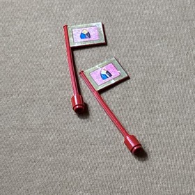 2 Faded VINTAGE LEGO RED STICKERED FLAG from Knight's Tournament 383/6083