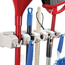 Mop and Broom Holder Wall Mount   Garage Storage Rack with 5 -Slots and 6 -Hooks