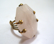 Vintage 80s Jan Michaels San Francisco Adjustable Large Faceted Rose Quartz Ring