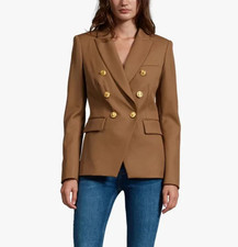 RAG BONE Tan Camel Gold Button Double Breasted Preston Blazer Jacket 4 US Wool