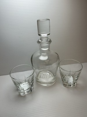 Jim Beam single barrel clear glass decanter set with 2 glasses