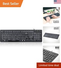 USB Wired Backlit Keyboard with Big Print Letters, White LED for Windows Users