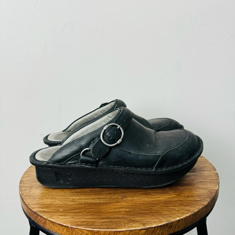 Zuecos sin cordones Alegria Seville de cuero negro para mujer talla 7,5 Foto 4 de 4