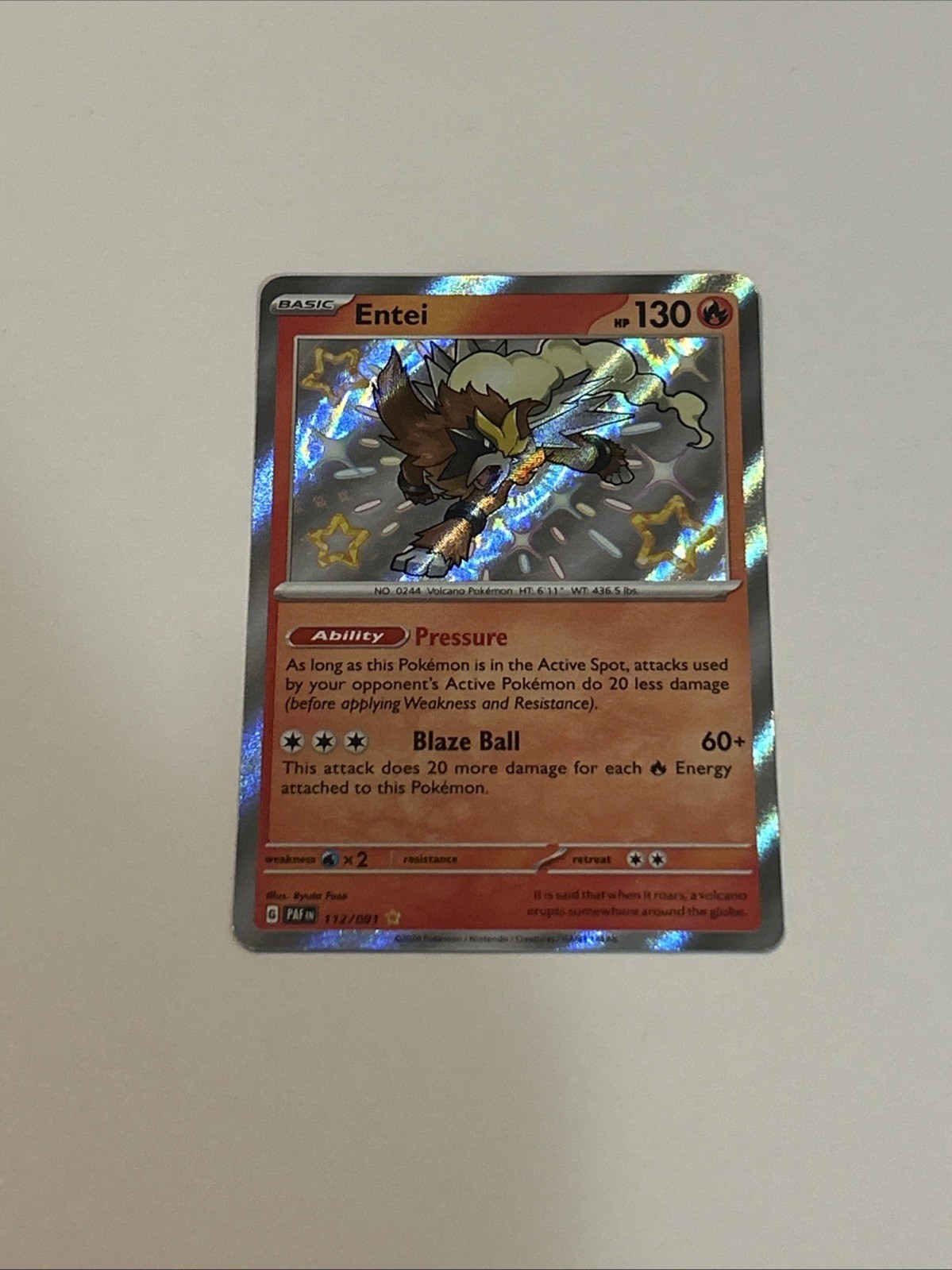 Entei 112/091 - Paldean Fates - Baby Shiny - Shiny Holo Rare - Pokemon TCG NM
