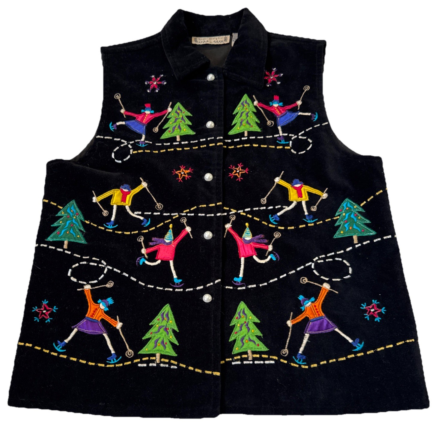 VTG Winter/Christmas Colorful Ice Skating Vest Ugly Sweater/90’s Bright Colors