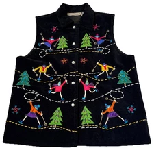 VTG Winter/Christmas Colorful Ice Skating Vest Ugly Sweater/90’s Bright Colors