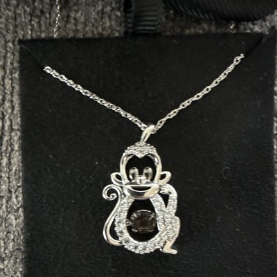 Sterling Silver 925 Monkey Pendant Necklace Smoky Quartz & Diamond Accents.