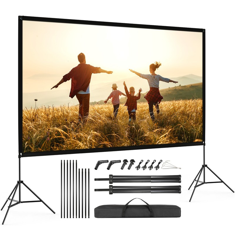 100" Projector Screen with Stand Portable Theater Projection 16:9 4K HD Outdoor