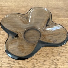 Smokey Black Glass Ash Tray Vintage Flower Small 15cm Art Retro Tea Light