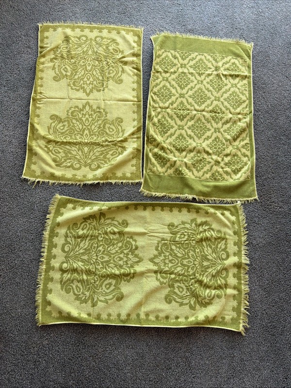 3 VTG St Marys Green Sculpted Fringe Floral Bath Towel MCM