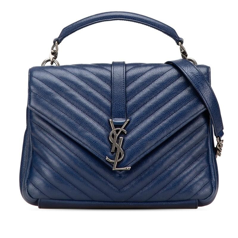 Borsa a tracolla Saint Laurent YSL Monogram College catena pelle blu usata