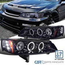 Fits 1994-1997 Honda Accord Dual LED Halo Rims Smoke Projector Lamps Headlights