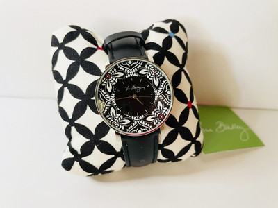 Vera Bradley Watch Barcelona Silver-Tone Black White - New