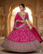 Sanskriti Vintage Pink Pure Georgette Unstitched Lehenga Hand Embroidery Zardozi