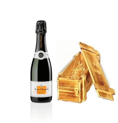 (113,76 /l) Veuve Clicquot Champagner Demi Sec in Holzkiste geflammt 12% 0,75 l.