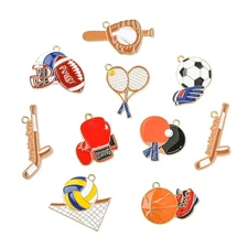 36pcs 9 Style Sport Tennis Zinc Alloy Enamel Pendant Baseball Boxing Glove Charm