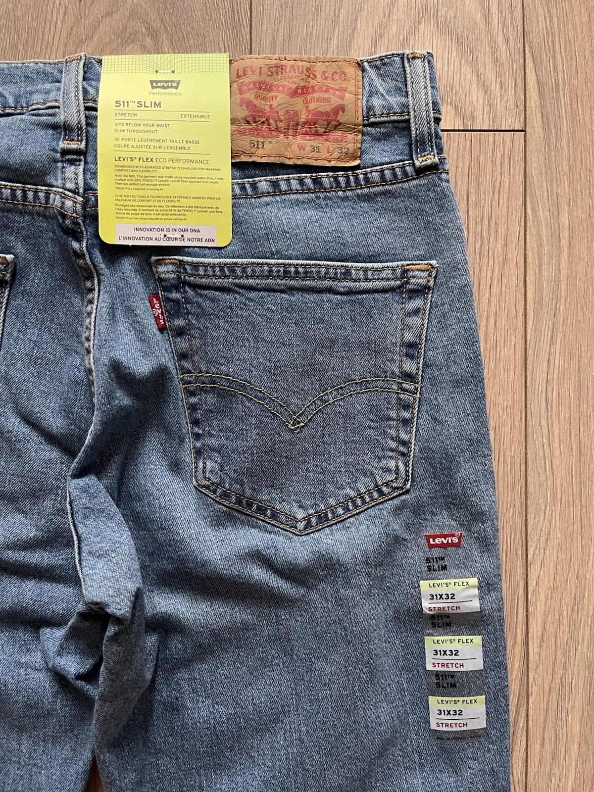 Levis 511 Slim Fit Stretch Eco Performance Blue Jeans 31W 32L £110 RRP BNWT image 7